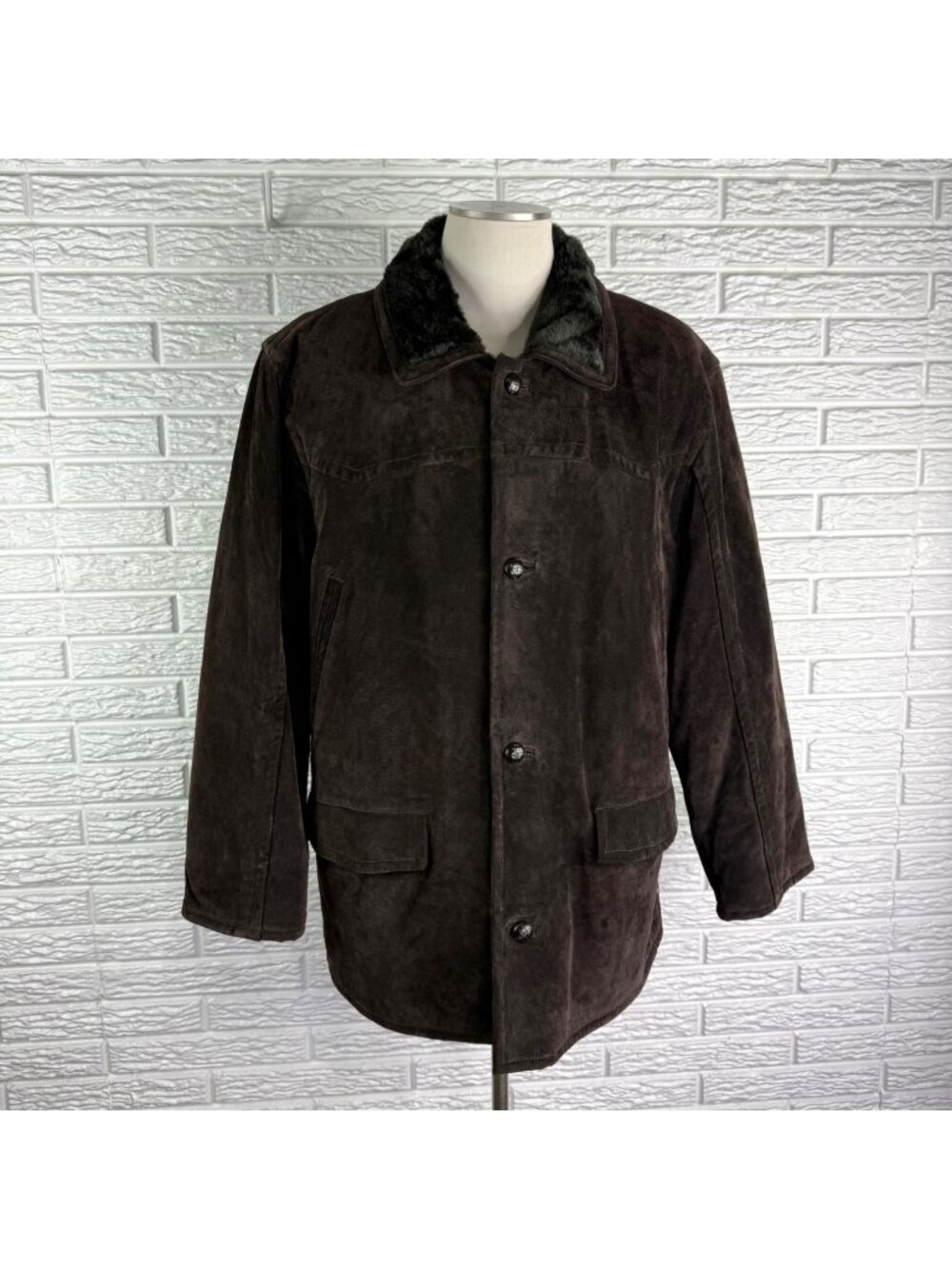 Vtg Pacific Trail Suede Leather Jacket Rancher Barn Coat Style Large Fur Lining